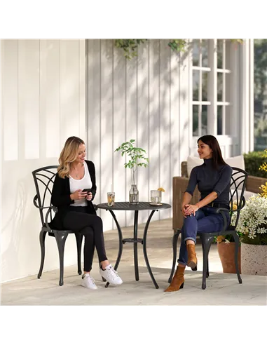 Outsunny 3 Pieces Garden Dining Set for 2, Cast Aluminium Outdoor Dining Set with 2 Armchairs and Round Dining Table with Paraso