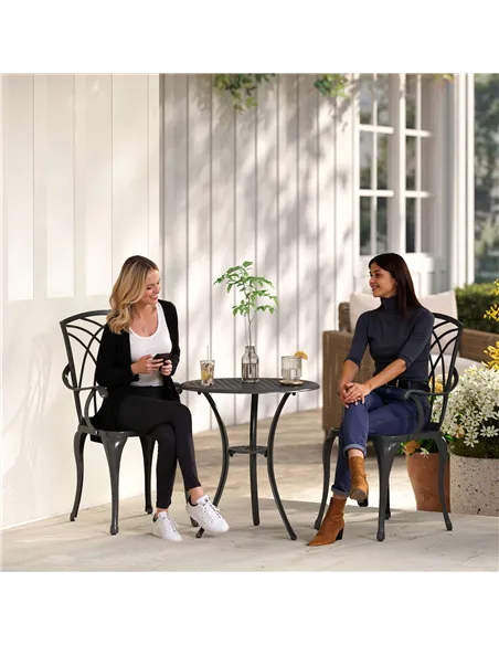 Outsunny 3 Pieces Garden Dining Set for 2, Cast Aluminium Outdoor Dining Set with 2 Armchairs and Round Dining Table with Paraso