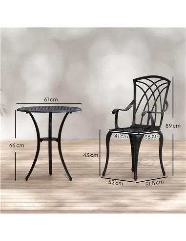 Outsunny 3 Pieces Garden Dining Set for 2, Cast Aluminium Outdoor Dining Set with 2 Armchairs and Round Dining Table with Paraso