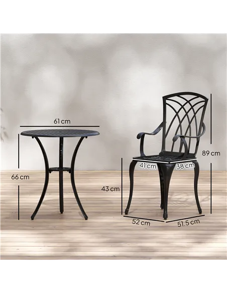 Outsunny 3 Pieces Garden Dining Set for 2, Cast Aluminium Outdoor Dining Set with 2 Armchairs and Round Dining Table with Paraso