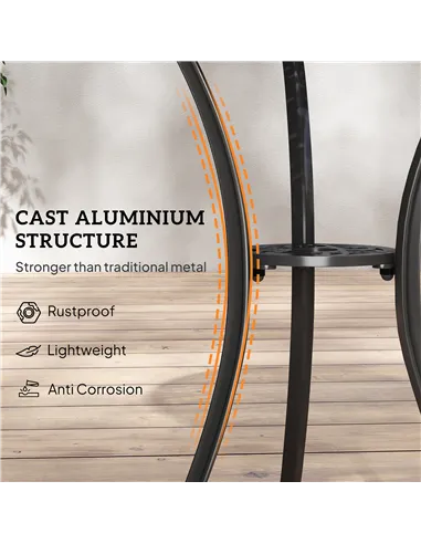 Outsunny 3 Pieces Garden Dining Set for 2, Cast Aluminium Outdoor Dining Set with 2 Armchairs and Round Dining Table with Paraso