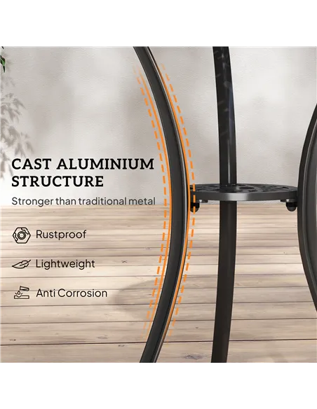 Outsunny 3 Pieces Garden Dining Set for 2, Cast Aluminium Outdoor Dining Set with 2 Armchairs and Round Dining Table with Paraso