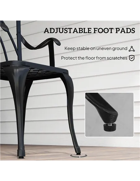 Outsunny 3 Pieces Garden Dining Set for 2, Cast Aluminium Outdoor Dining Set with 2 Armchairs and Round Dining Table with Paraso