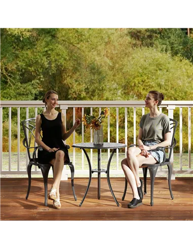 Outsunny 3 Pieces Garden Dining Set for 2, Cast Aluminium Outdoor Dining Set with 2 Armchairs and Round Dining Table with Paraso