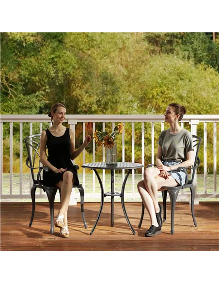 Outsunny 3 Pieces Garden Dining Set for 2, Cast Aluminium Outdoor Dining Set with 2 Armchairs and Round Dining Table with Paraso