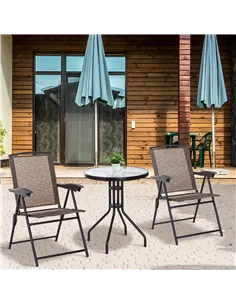 Outsunny 3 Piece Outdoor Bistro Set, Patio Conversation Furniture Set with 2 Folding Backrest Adjustable Armchairs and Glass Top 2