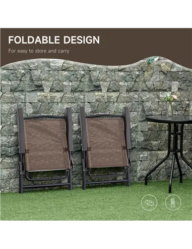 Outsunny 3 Piece Outdoor Bistro Set, Patio Conversation Furniture Set with 2 Folding Backrest Adjustable Armchairs and Glass Top