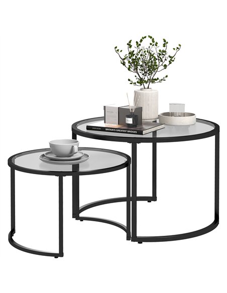 HOMCOM Two-Piece Nest of Glass-Top Coffee Tables
