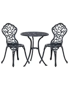 Outsunny 3 Pcs Aluminium Bistro Set Garden Furniture Dining Table Chairs Antique Outdoor Seat Patio Seater Black