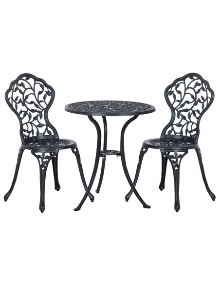 Outsunny 3 Pcs Aluminium Bistro Set Garden Furniture Dining Table Chairs Antique Outdoor Seat Patio Seater Black