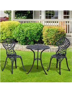 Outsunny 3 Pcs Aluminium Bistro Set Garden Furniture Dining Table Chairs Antique Outdoor Seat Patio Seater Black 2