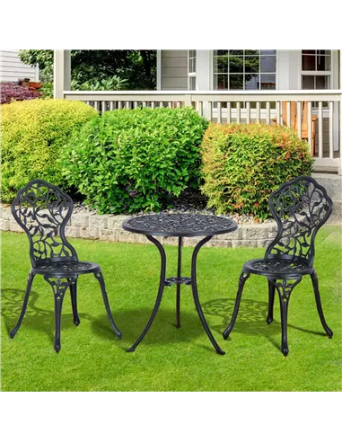 Outsunny 3 Pcs Aluminium Bistro Set Garden Furniture Dining Table Chairs Antique Outdoor Seat Patio Seater Black