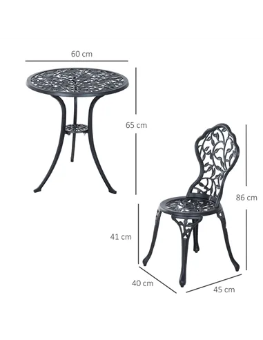 Outsunny 3 Pcs Aluminium Bistro Set Garden Furniture Dining Table Chairs Antique Outdoor Seat Patio Seater Black