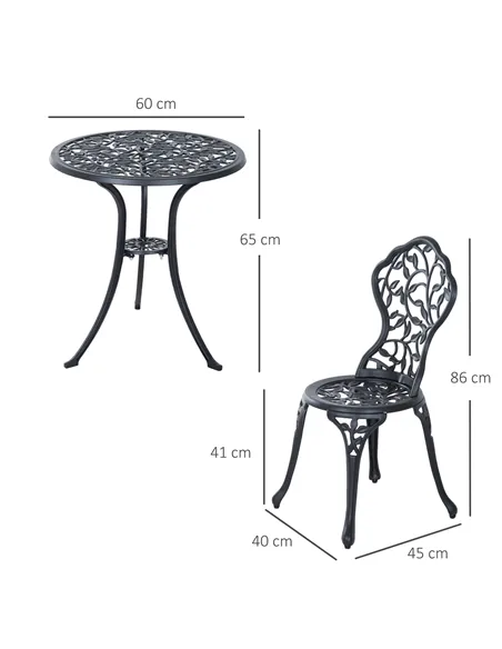 Outsunny 3 Pcs Aluminium Bistro Set Garden Furniture Dining Table Chairs Antique Outdoor Seat Patio Seater Black