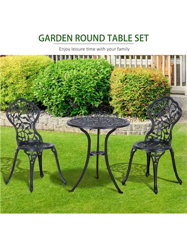 Outsunny 3 Pcs Aluminium Bistro Set Garden Furniture Dining Table Chairs Antique Outdoor Seat Patio Seater Black