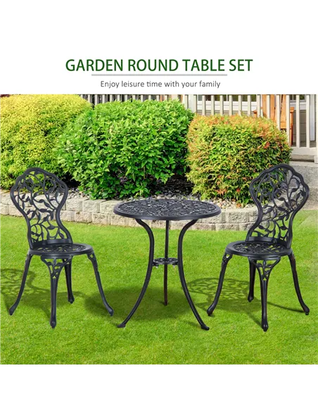 Outsunny 3 Pcs Aluminium Bistro Set Garden Furniture Dining Table Chairs Antique Outdoor Seat Patio Seater Black