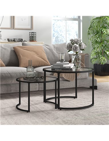 HOMCOM Two-Piece Nest of Glass-Top Coffee Tables