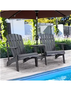 Outsunny Wooden Outdoor Double Adirondack Chairs Loveseat w/ Centre Table and Umbrella Hole, Garden Patio Furniture for Lounging 2