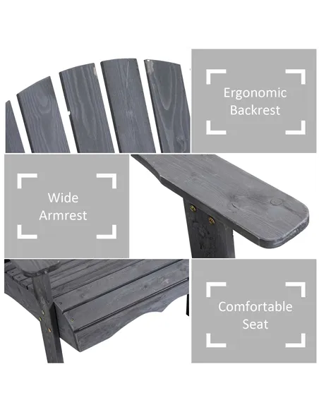 Outsunny Wooden Outdoor Double Adirondack Chairs Loveseat w/ Centre Table and Umbrella Hole, Garden Patio Furniture for Lounging
