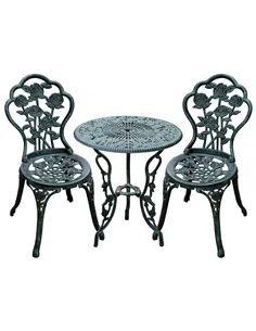 Outsunny Cast Aluminium Outdoor Patio Garden Bistro Elegant Design Table Chair Set - Green (3-Piece)