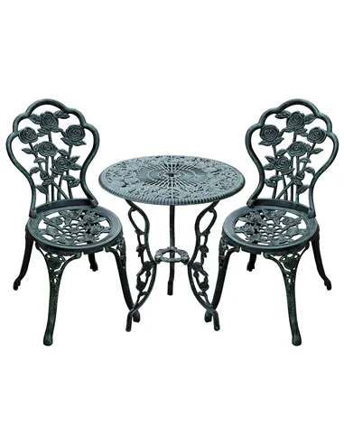 Outsunny Cast Aluminium Outdoor Patio Garden Bistro Elegant Design Table Chair Set - Green (3-Piece)