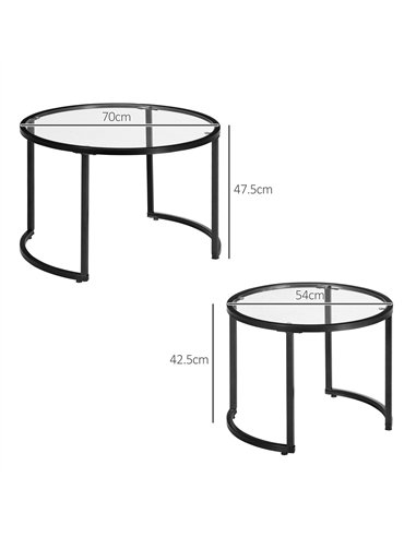 HOMCOM Two-Piece Nest of Glass-Top Coffee Tables