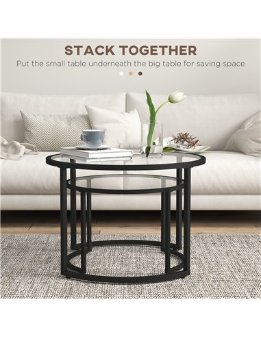 HOMCOM Two-Piece Nest of Glass-Top Coffee Tables