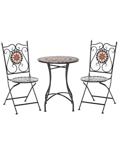 Outsunny Three-Piece Mosaic Bistro Table Set - Multicoloured
