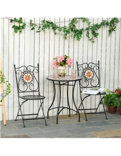 Outsunny Three-Piece Mosaic Bistro Table Set - Multicoloured 2