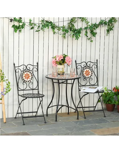 Outsunny Three-Piece Mosaic Bistro Table Set - Multicoloured