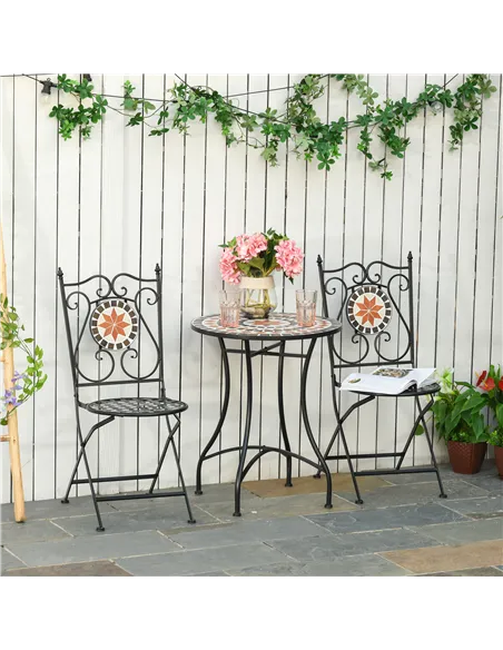 Outsunny Three-Piece Mosaic Bistro Table Set - Multicoloured