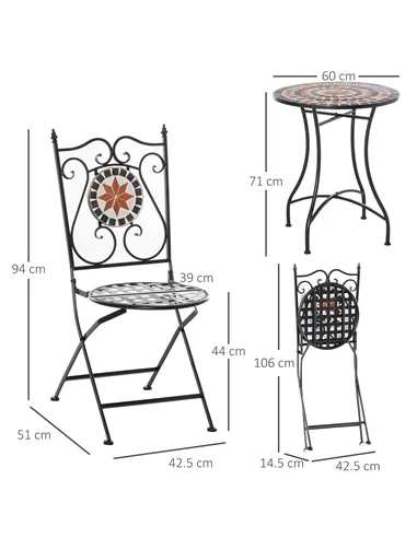 Outsunny Three-Piece Mosaic Bistro Table Set - Multicoloured