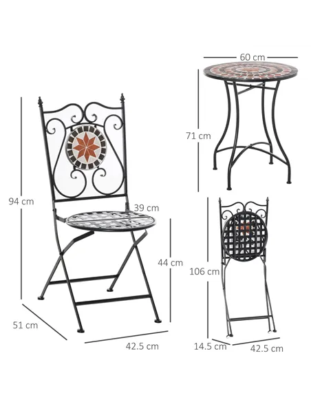 Outsunny Three-Piece Mosaic Bistro Table Set - Multicoloured