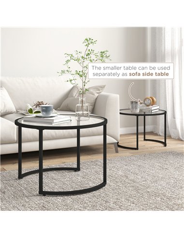 HOMCOM Two-Piece Nest of Glass-Top Coffee Tables