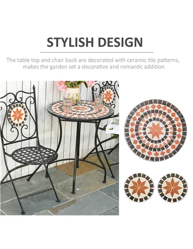 Outsunny Three-Piece Mosaic Bistro Table Set - Multicoloured