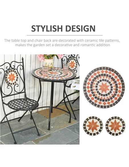 Outsunny Three-Piece Mosaic Bistro Table Set - Multicoloured