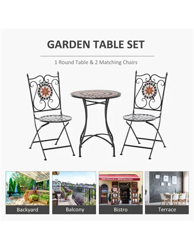 Outsunny Three-Piece Mosaic Bistro Table Set - Multicoloured