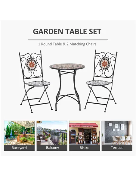 Outsunny Three-Piece Mosaic Bistro Table Set - Multicoloured