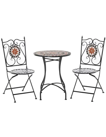 Outsunny Three-Piece Mosaic Bistro Table Set - Multicoloured