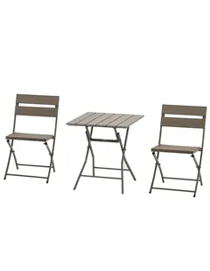 Outsunny 3 Piece Foldable Garden Bistro Set Patio Furniture Set with Table and 2 Chairs for Conservatory Balcony Terrace, Grey