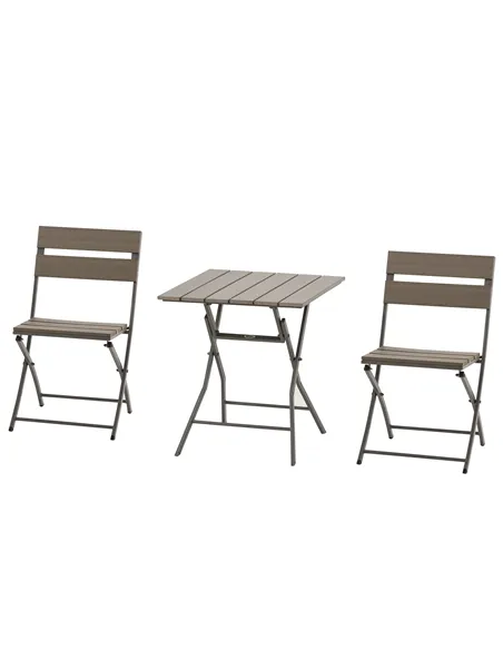 Outsunny 3 Piece Foldable Garden Bistro Set Patio Furniture Set with Table and 2 Chairs for Conservatory Balcony Terrace, Grey