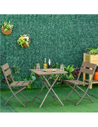 Outsunny 3 Piece Foldable Garden Bistro Set Patio Furniture Set with Table and 2 Chairs for Conservatory Balcony Terrace, Grey