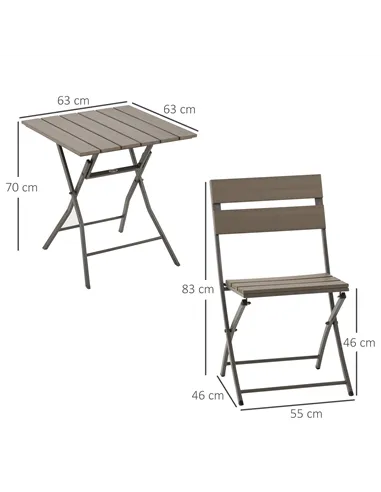 Outsunny 3 Piece Foldable Garden Bistro Set Patio Furniture Set with Table and 2 Chairs for Conservatory Balcony Terrace, Grey