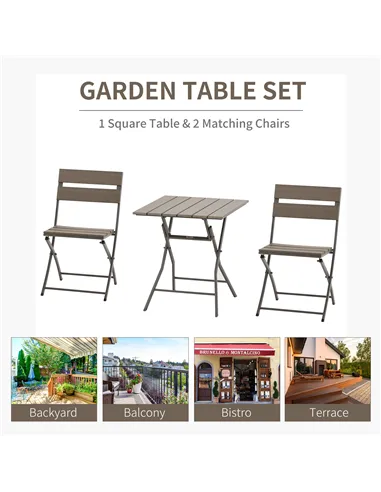 Outsunny 3 Piece Foldable Garden Bistro Set Patio Furniture Set with Table and 2 Chairs for Conservatory Balcony Terrace, Grey