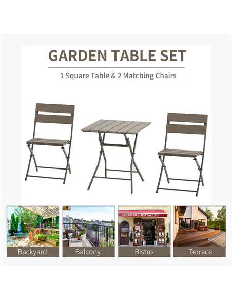 Outsunny 3 Piece Foldable Garden Bistro Set Patio Furniture Set with Table and 2 Chairs for Conservatory Balcony Terrace, Grey