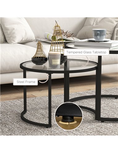 HOMCOM Two-Piece Nest of Glass-Top Coffee Tables
