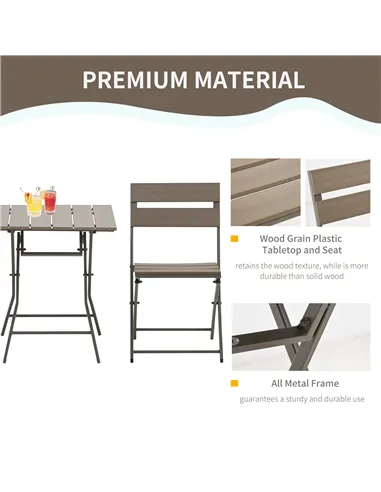 Outsunny 3 Piece Foldable Garden Bistro Set Patio Furniture Set with Table and 2 Chairs for Conservatory Balcony Terrace, Grey