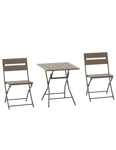 Outsunny 3 Piece Foldable Garden Bistro Set Patio Furniture Set with Table and 2 Chairs for Conservatory Balcony Terrace, Grey