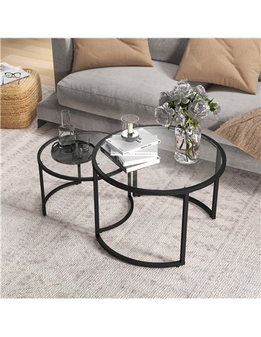 HOMCOM Two-Piece Nest of Glass-Top Coffee Tables