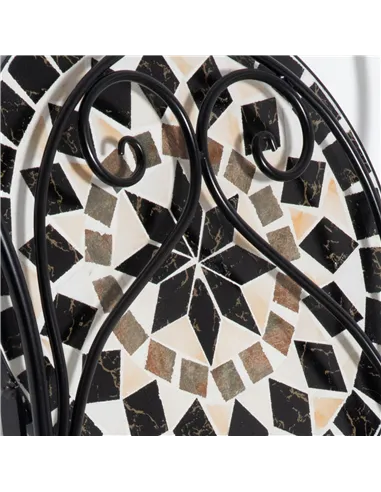 Outsunny 3 Pieces Garden Bistro Set with Coffee Table and 2 Folding Single Chairs, Mosaic Garden Table Top and Seats, Metal Fram